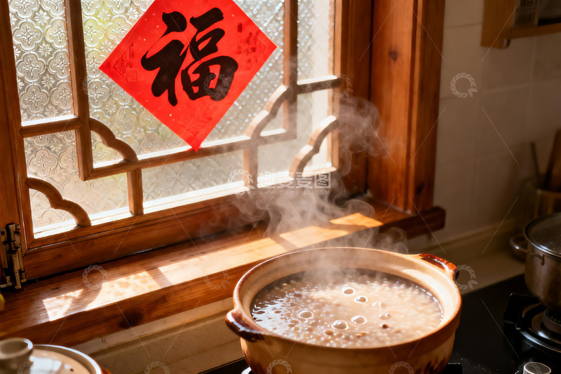高清大图下载【趣麦麦图】厨房窗边热气腾腾的粥