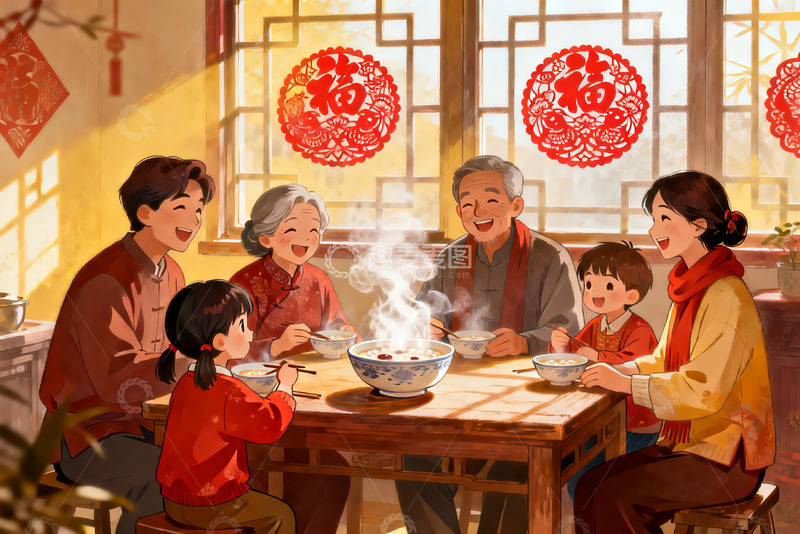 高清大图下载【趣麦麦图】温馨家庭聚餐共庆佳节