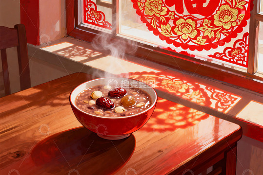 窗边热气腾腾的八宝粥