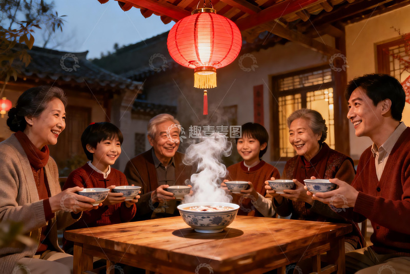 高清大图下载【趣麦麦图】三代同堂围坐餐桌共享美食