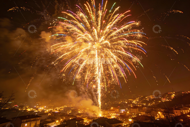 高清大图下载【趣麦麦图】夜空烟花绽放照亮城市
