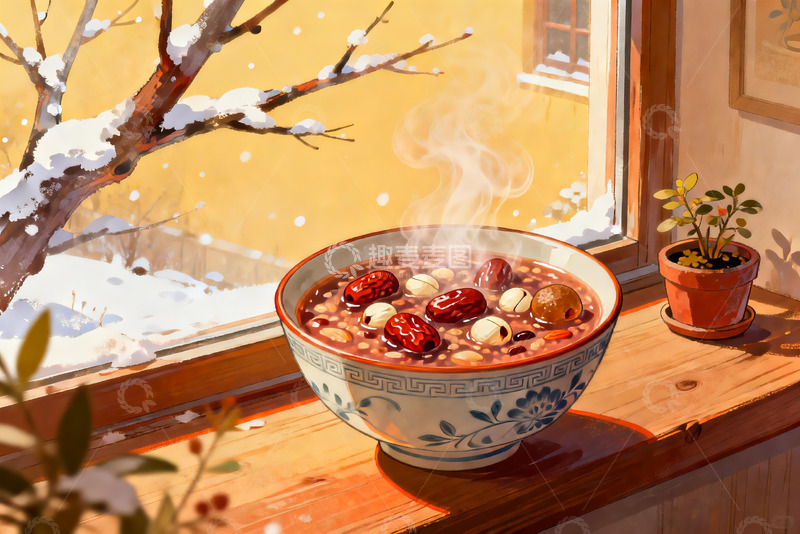 高清大图下载【趣麦麦图】窗边热粥暖冬景