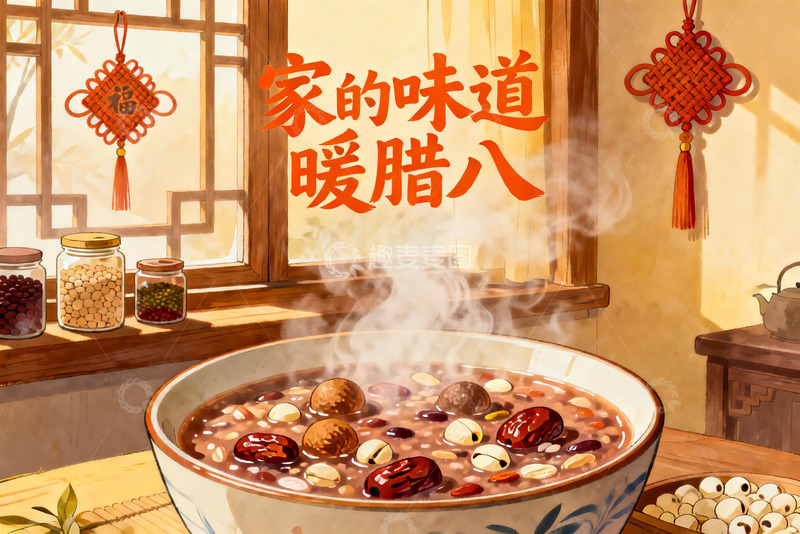 高清大图下载【趣麦麦图】热腾腾腊八粥家的味道