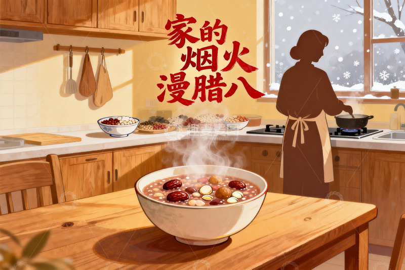 高清大图下载【趣麦麦图】厨房暖阳下煲汤的温馨场景