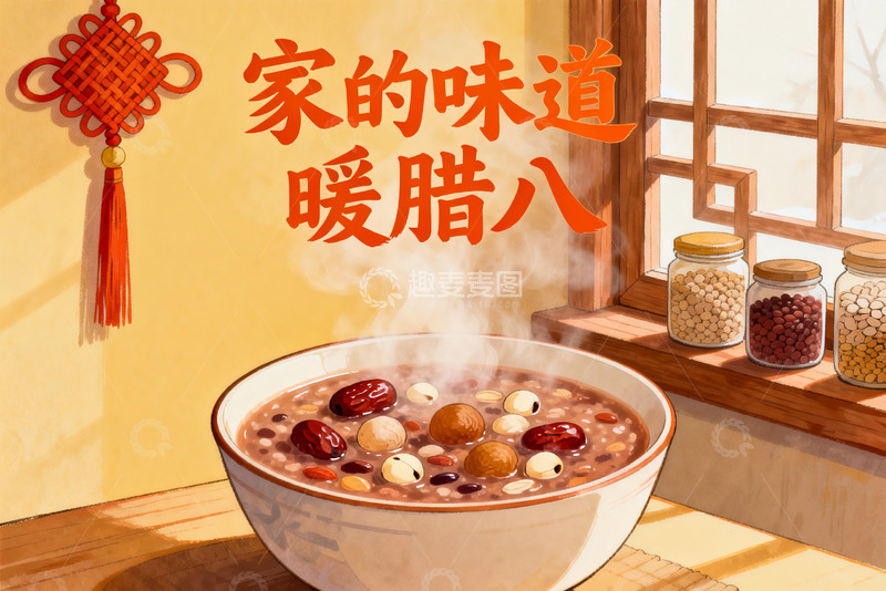 高清大图下载【趣麦麦图】热腾腾的腊八粥家的味道
