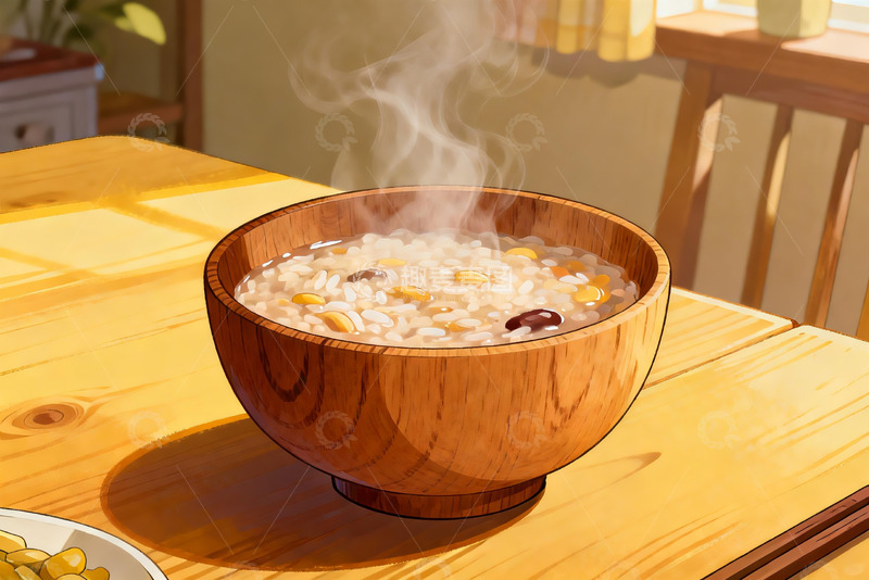 高清大图下载【趣麦麦图】热气腾腾的木碗杂粮粥