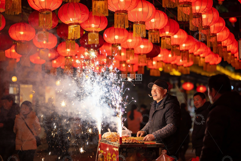 高清大图下载【趣麦麦图】夜市烟火节庆热闹场景