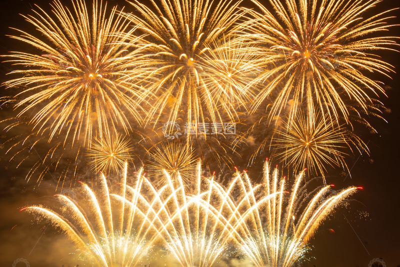 高清大图下载【趣麦麦图】夜空中绽放的金色烟花盛宴