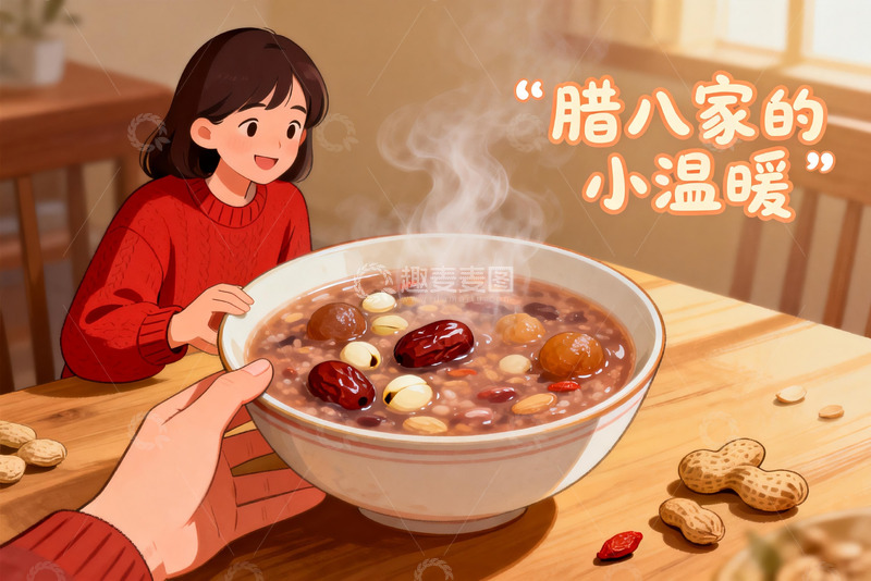 高清大图下载【趣麦麦图】腊八节热粥暖心场景