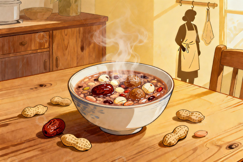 高清大图下载【趣麦麦图】热气腾腾的八宝粥与花生