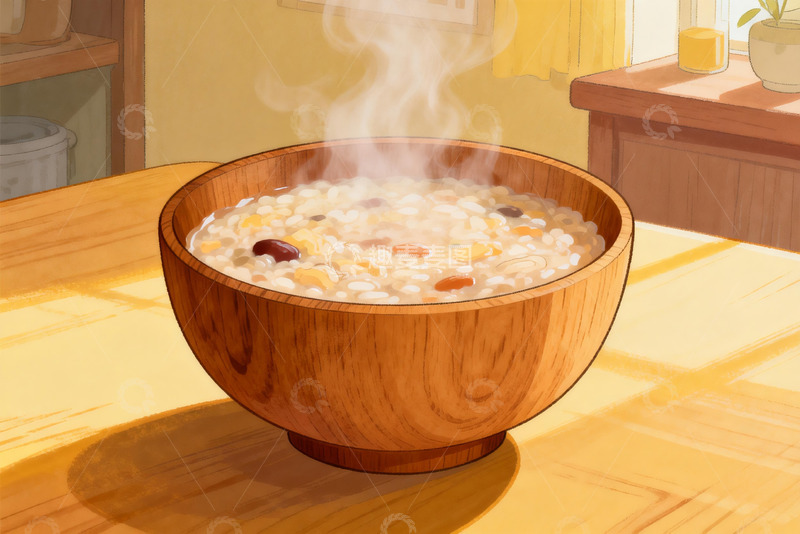 高清大图下载【趣麦麦图】热气腾腾的木碗杂粮粥