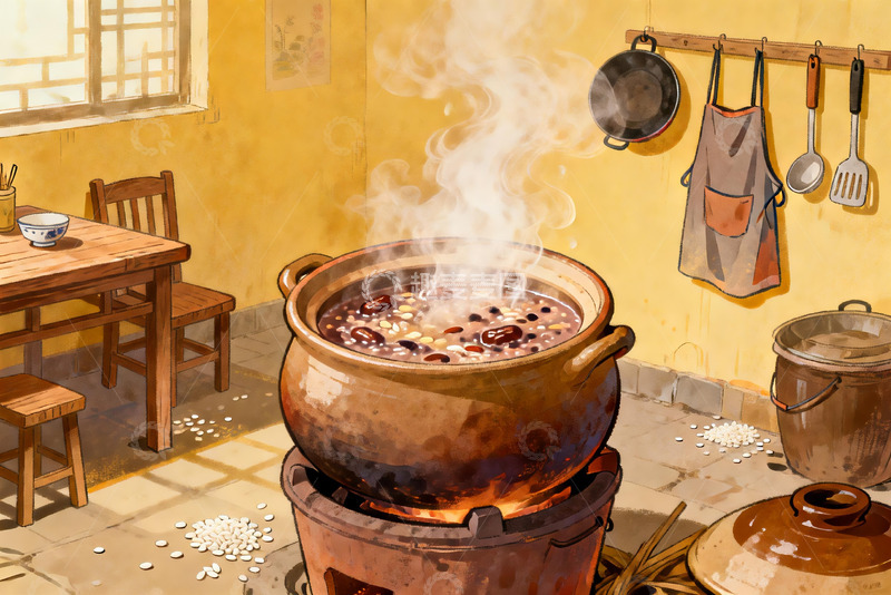 高清大图下载【趣麦麦图】乡村厨房热气腾腾的炖锅