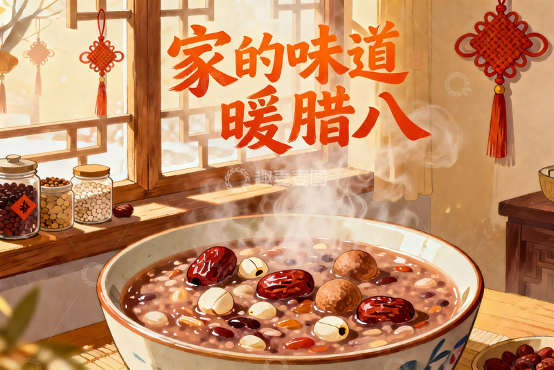 高清大图下载【趣麦麦图】热腾腾腊八粥家的味道