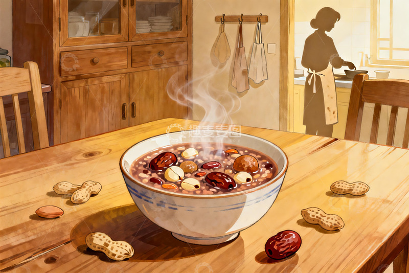 高清大图下载【趣麦麦图】热气腾腾的八宝粥与温馨厨房