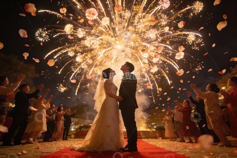 高清大图下载【趣麦麦图】婚礼烟花夜新人合影