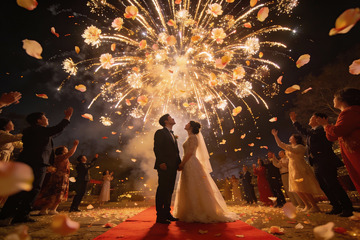 烟花下新人婚礼现场
