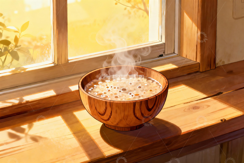 高清大图下载【趣麦麦图】窗边木碗热气腾腾