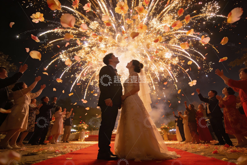 高清大图下载【趣麦麦图】婚礼烟花夜新人合影