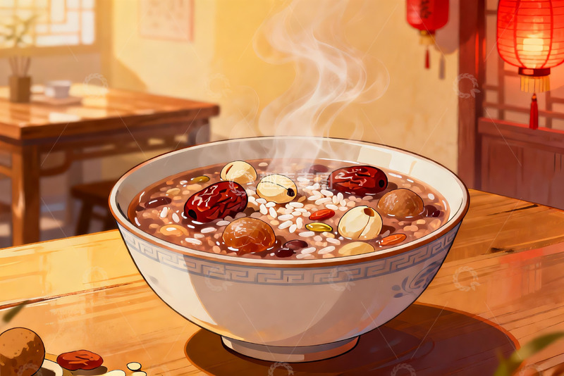 高清大图下载【趣麦麦图】热气腾腾的中式八宝粥