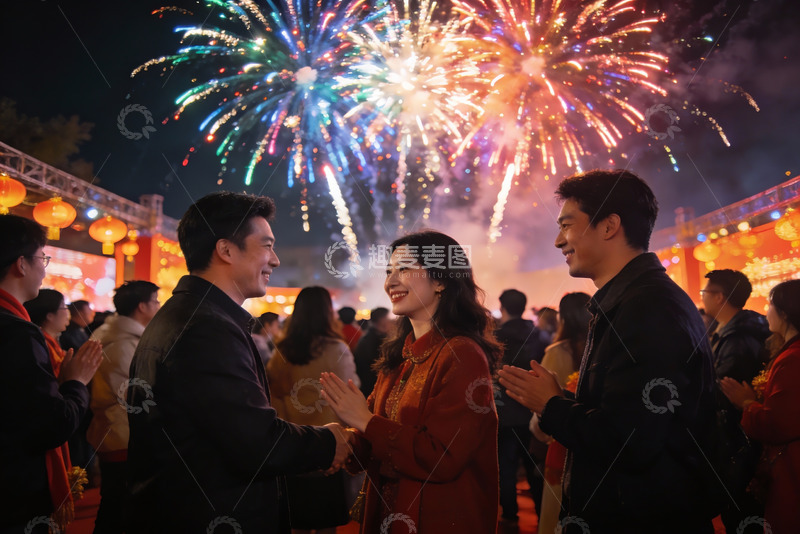 高清大图下载【趣麦麦图】烟花夜宴人群欢聚
