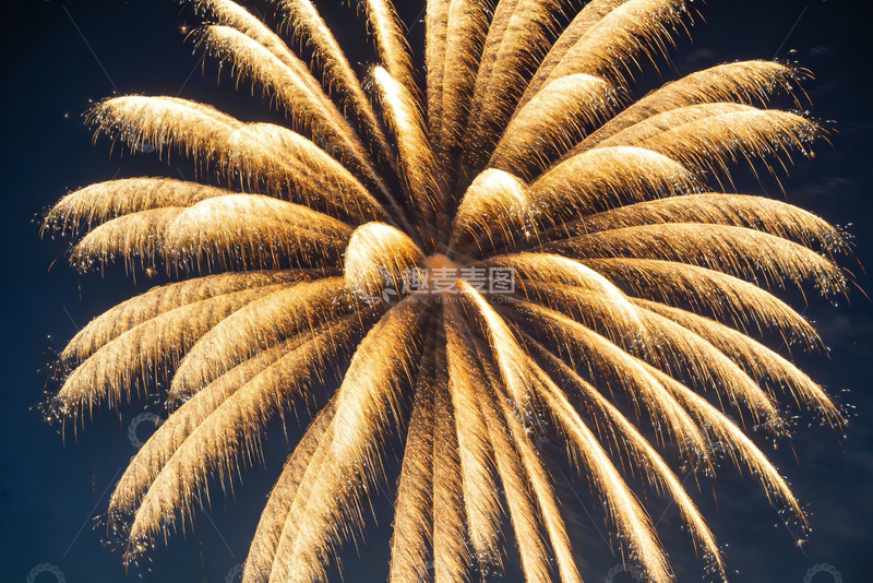高清大图下载【趣麦麦图】夜空金色彩焰绽放绚丽烟花
