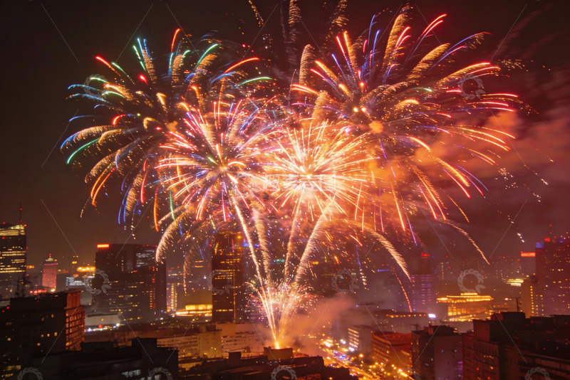 高清大图下载【趣麦麦图】夜空城市烟花绽放绚丽景象