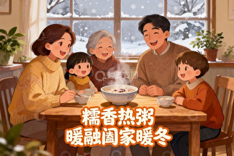 高清大图下载【趣麦麦图】温馨家庭冬日粥会