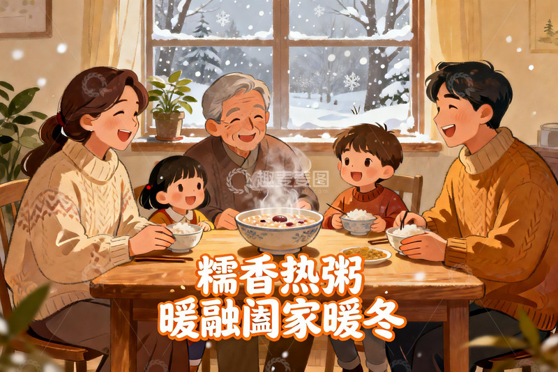 高清大图下载【趣麦麦图】冬日家庭聚餐温馨场景