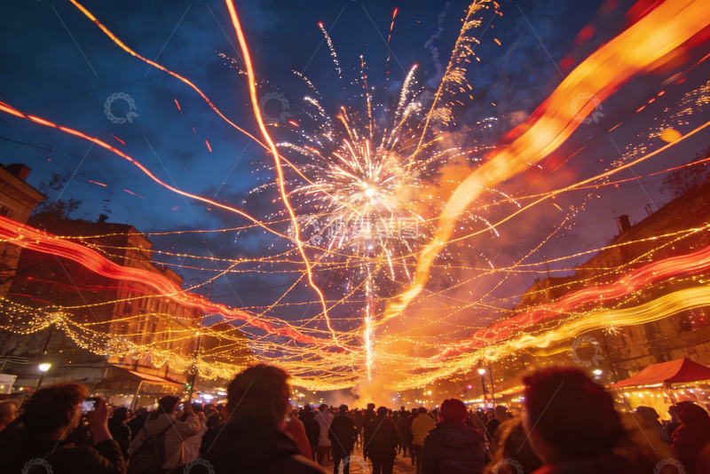 高清大图下载【趣麦麦图】夜空烟花璀璨人群欢聚