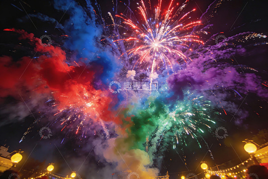 夜空烟花绽放绚丽多彩