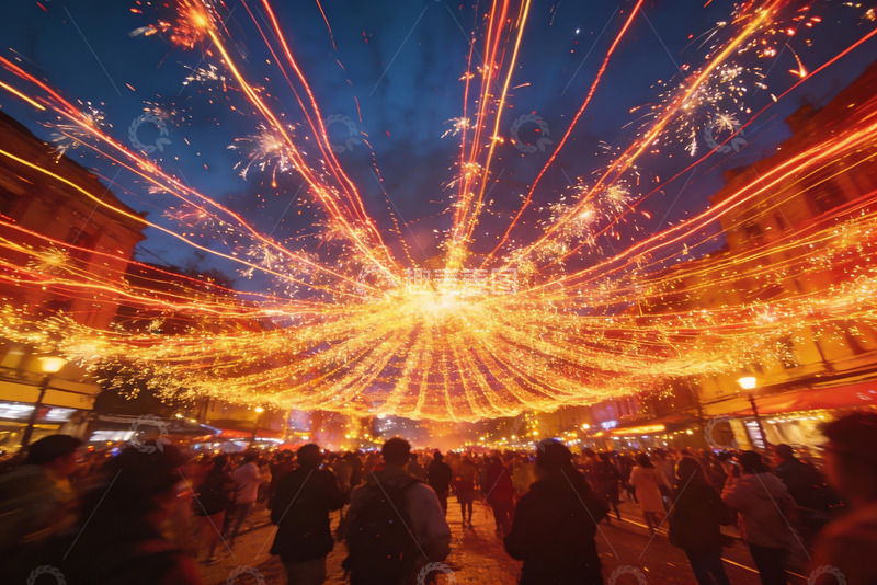 高清大图下载【趣麦麦图】夜空烟花绽放人群欢聚