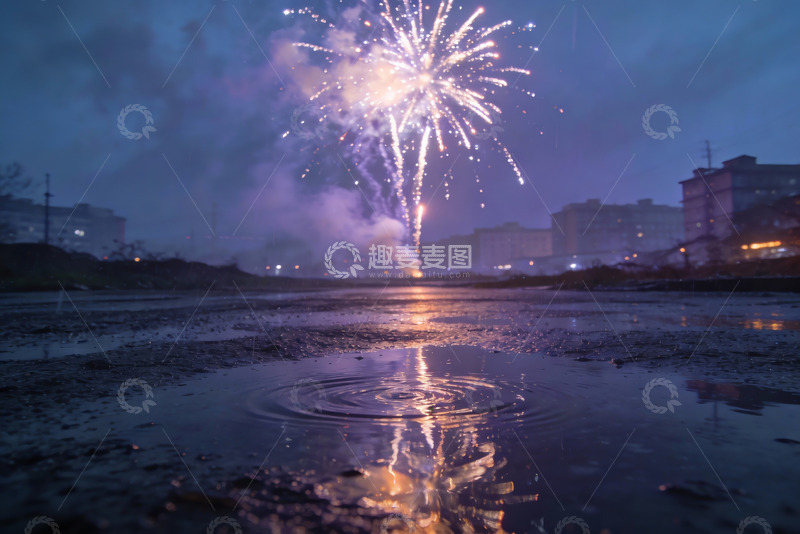 高清大图下载【趣麦麦图】夜雨烟花映水景
