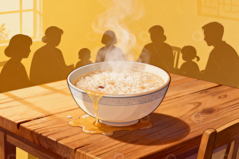 高清大图下载【趣麦麦图】热粥与家人团聚的温馨场景