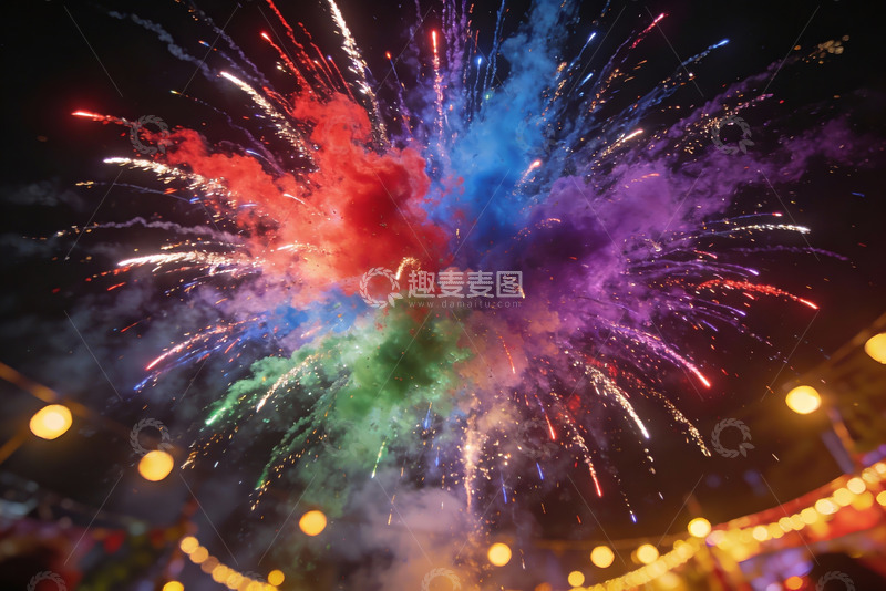 高清大图下载【趣麦麦图】夜空中绚丽多彩的烟花绽放