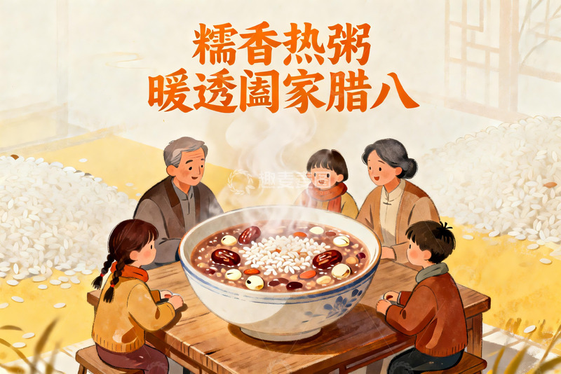 高清大图下载【趣麦麦图】家庭围坐吃腊八粥