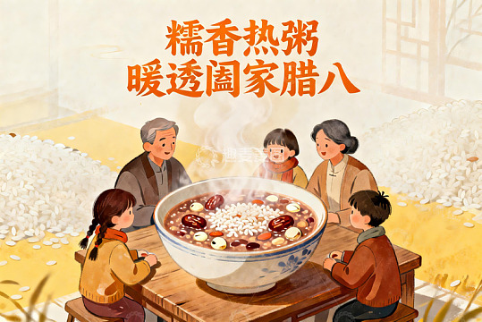 家庭围坐吃腊八粥