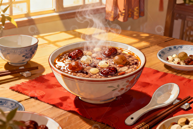 高清大图下载【趣麦麦图】热气腾腾的中式八宝粥