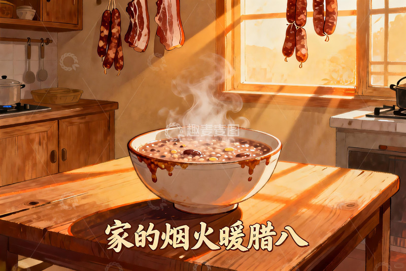 高清大图下载【趣麦麦图】厨房热气腾腾腊八粥