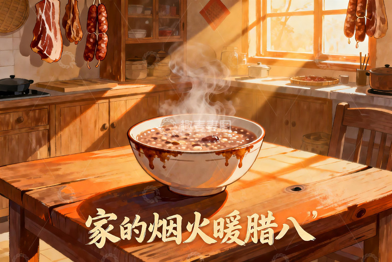 高清大图下载【趣麦麦图】暖阳厨房腊味飘香