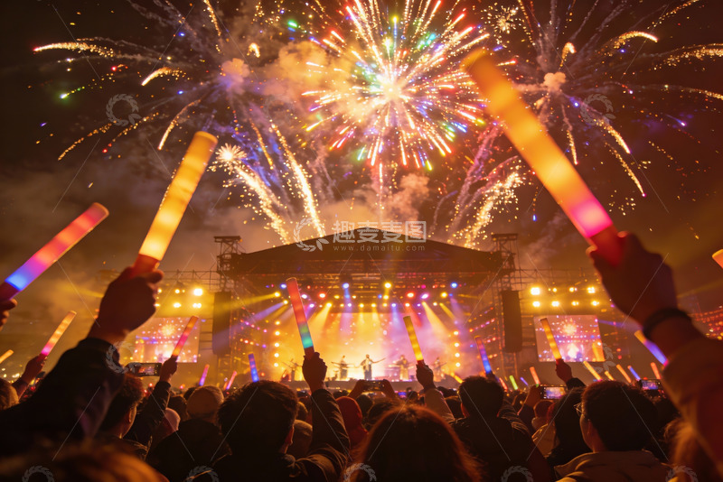 高清大图下载【趣麦麦图】夜空烟花绽放人群欢庆
