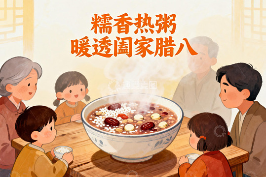 家人围坐吃腊八粥其乐融融