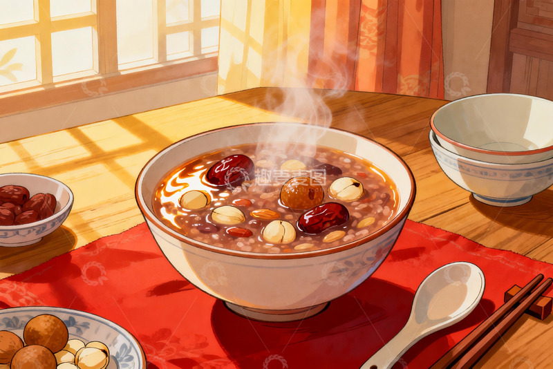 高清大图下载【趣麦麦图】热气腾腾的中式八宝粥