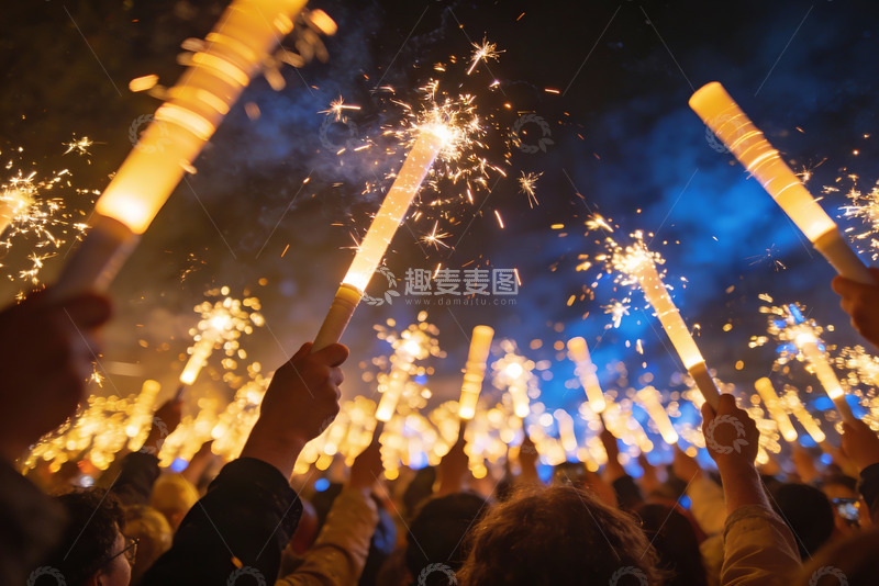 高清大图下载【趣麦麦图】夜空中绽放的烟花棒