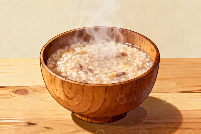 高清大图下载【趣麦麦图】热气腾腾的木碗杂粮粥