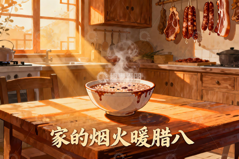 高清大图下载【趣麦麦图】温暖厨房腊八粥热气腾腾