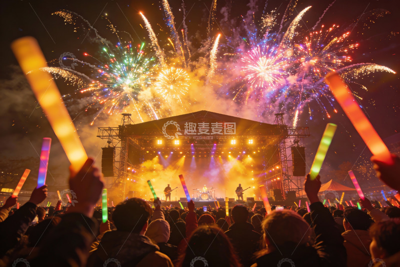 高清大图下载【趣麦麦图】夜空烟花演唱会现场