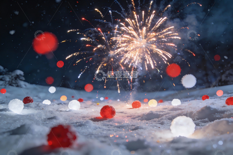高清大图下载【趣麦麦图】雪地烟花璀璨绽放