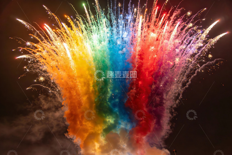 高清大图下载【趣麦麦图】夜空中绚丽多彩的烟花绽放