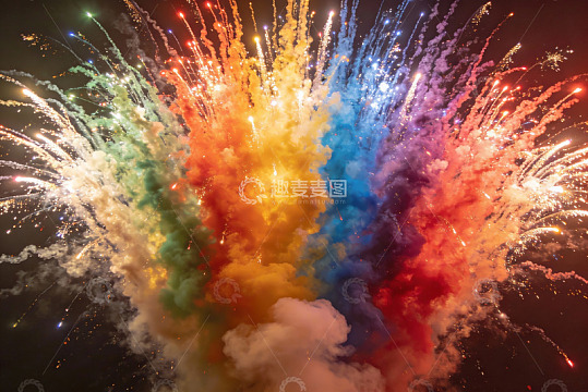 夜空中绚丽多彩的烟花绽放