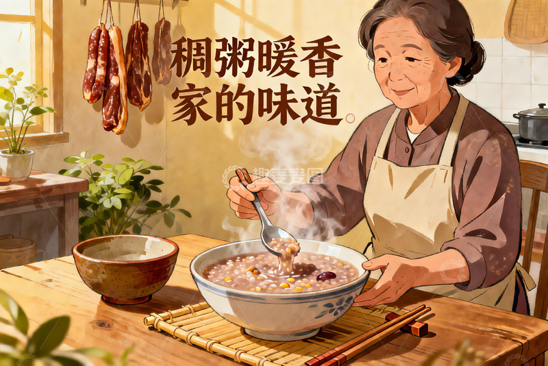 高清大图下载【趣麦麦图】奶奶煮粥暖香家味